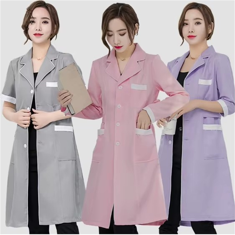 Medical Lab Coat - Yüksek dereceli gri düz renk ince